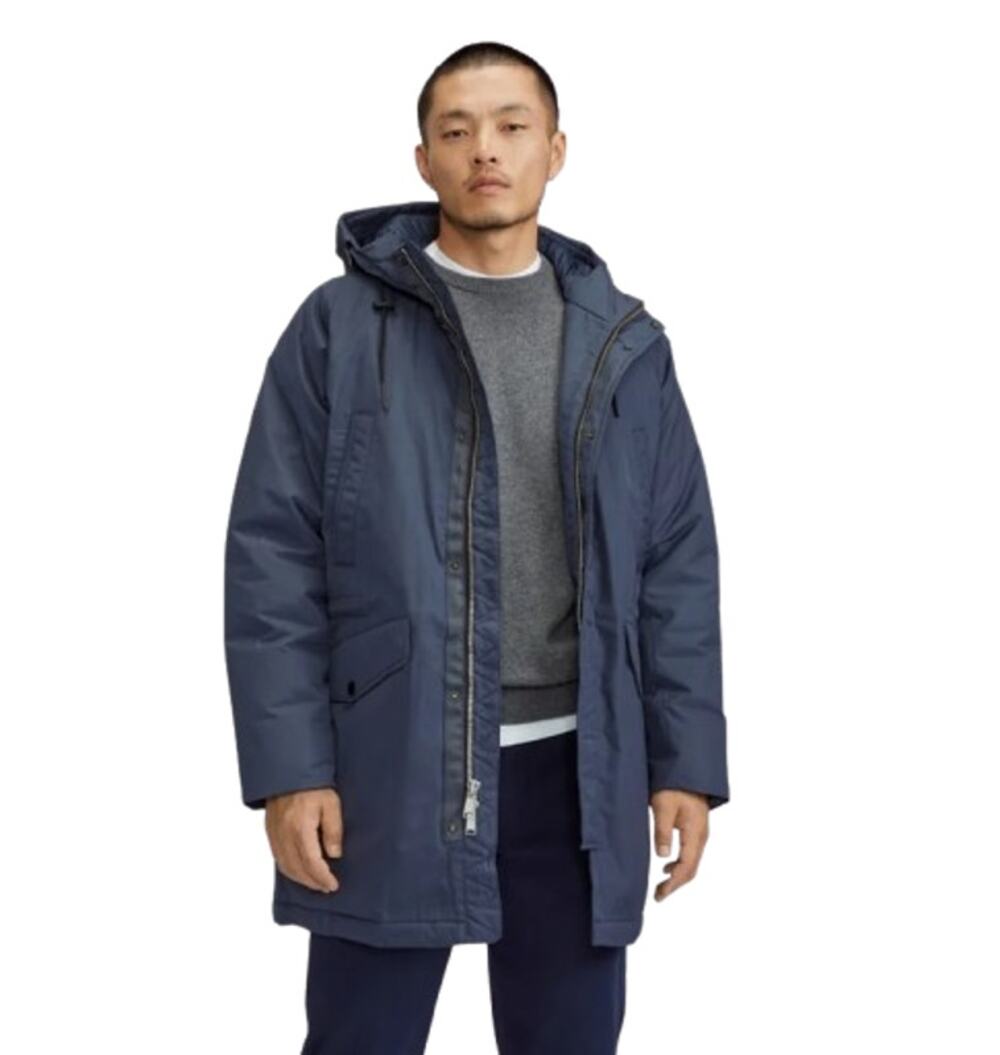 EVERLANE Men's The ReNew Long Parka Jacket Medium Navy Blue Hooded NWOT